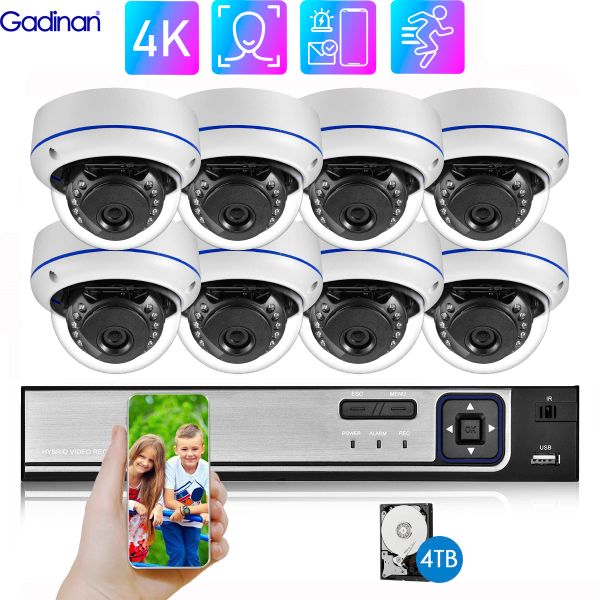 Sistem Gadinan HD 4K CCTV Video Gözetim Seti 8MP POE IP Kamera H.265 4/8Ch NVR Kit Açık Yüz Algılama Güvenlik Kamera Sistemi