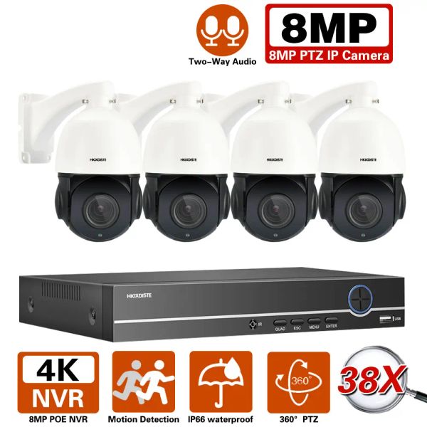 SISTEMA POE CCTV Camera di sicurezza Kit di sistema Sistema PTZ 4K 8CH NVR Kit Tracciamento automatico Auto 38x TWOWAY AUDIO 8MP IP fotocamera IP Set di videosorveglianza