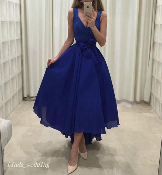 Royal Blue Evening Kleid sexy arabisch tiefe vneck High Low Special Ecall Dress Prom Party Kleid Plus Size Vestidos de Festa9721965