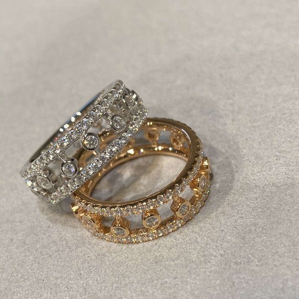 Requintado espesso de ouro cheio com incrustações de diamante, notas ocas, gotículas de água, gotas de orvalho e pulseira de anel de dedo em camadas para mulheres