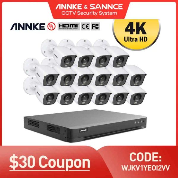 System Annke 4K IP67 Outdoor Indoor CCTV Überwachungskit Ultra HD 16Ch DVR -Überwachungskamera System 8MP Full Color Night Vision