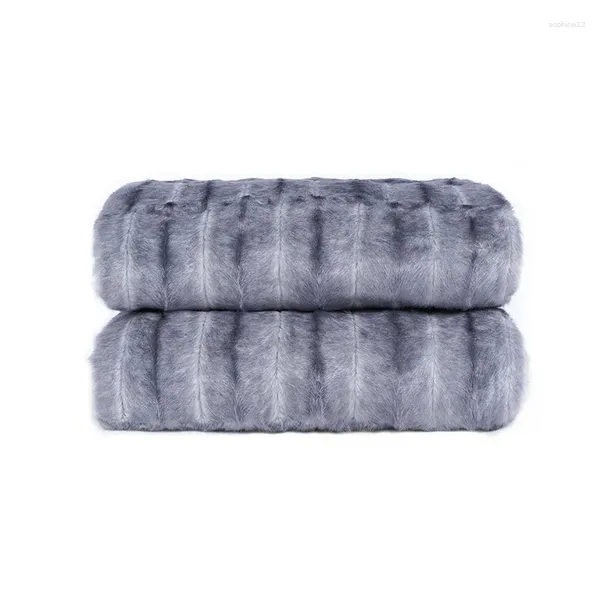 Coperte in argento Grigio che controlla pelliccia in finta coperta decorazione di biancheria da letto di fascia alta e lancia 2 branchi addensanti soffice lounge