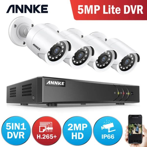 Sistem Annke 8CH 2MP FHD Video Gözetim Sistemi 5in1 H.265+ 5MP Lite DVR 4pcs 1080p açık hava durumu geçirmez güvenlik kameraları CCTV