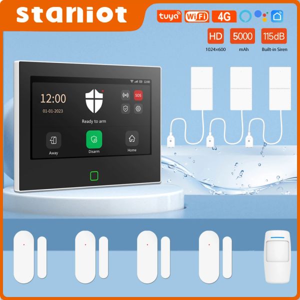 Комплекты Staniot System Best Alarm System Home Wireless Security Bruggret Kit 7 -дюймовый Wi -Fi 4G Smart Panel с детектором утечки воды с детектором утечки воды