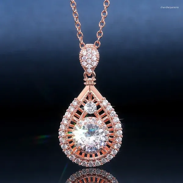 Collane a pendente Collana a forma di pera di lusso per il fidanzamento del matrimonio NETTERIO FULLI SCHINI SCHINE CE STONE GOULE GOLDO ROSE