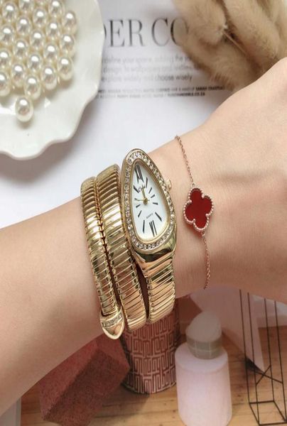 Marca de luxo feminino assistir Snake Quartz Ladies Gold Diamond Wristwatch Feminino Bracelete de Moda Es Relógio Reloj Mujer 2106164187299