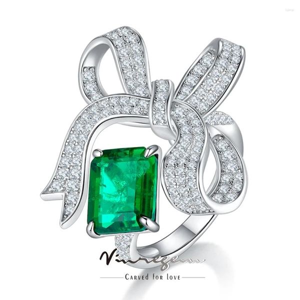 Clusterringe Vinregem 18K Weißgold Emerald Saphir Sapphire Citrin Edelstein -Bowknot -Ring für Frauen 925 Sterling Silber Hochzeit Engagement