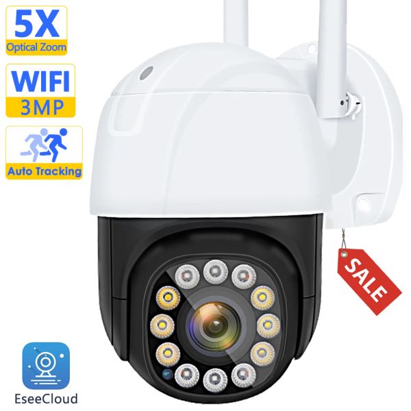 Камеры 3MP Wi -Fi Camera Ptz Outdoor HD Home Security Cam 5x оптическое масштабирование видео -наблюдения Автоматическое отслеживание H.265 Обнаружение движения Alexa