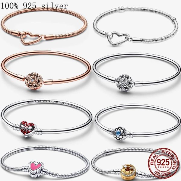 Halsketten Top Sale Femme Armband 925 Silber Herz Schlangenkette Armband für Frauen Fit Original Pamura Charme Perlen Schmuck Schließ Barmelbe Geschenk