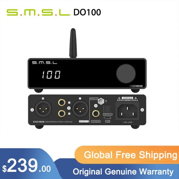 Converter SMSL DO100 HI Res DAC ES9038Q2MX2 Bluetooth 5.0 DSD512 32bit 768kHz OPA1612X4 DeCoder de saída equilibrada com controle remoto