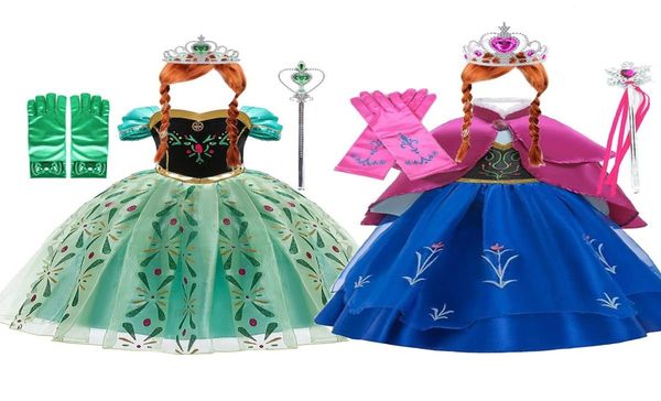 Princess Anna Dress for Girls Snow Queen 2 Cosplay Dresses Wig Kids Christmas Birthday Party COSTUMENT Accessorio per bambini T1196336