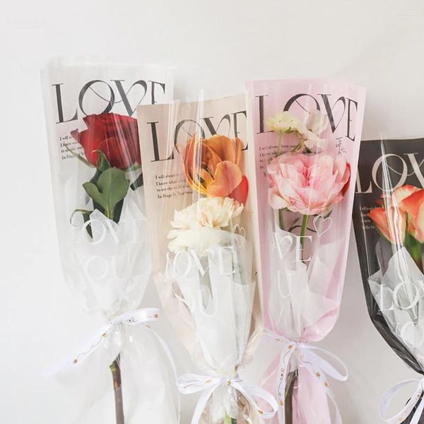 Wrap regalo 20pcs Love Packaging Bag Bouquet Wapping Paper Bags Single Rose Bags One Straight Straight