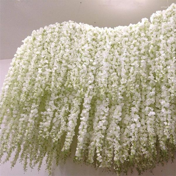 Flores decorativas 10pcs Wisteria Artificial Vine 29 polegadas de comprimento Cordas de flor de seda para parede pendurando o arco de casamento decoração de casa