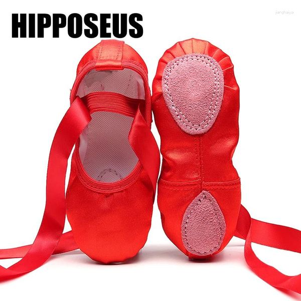 Dans Ayakkabıları Hipposeus kızları bale yumuşak terlik tuval çocukları balerin kadın spor salonu yoga pembe pratik yapmak