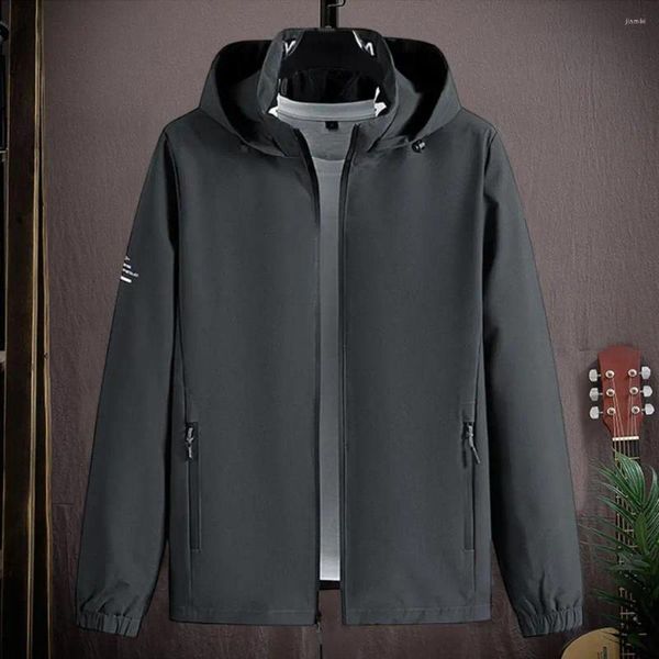 Jackets masculinos Autumn Men Jacket Zipper Removível Capuz Exterior Chapeiro Sólido Color Sólida Cuff Lea