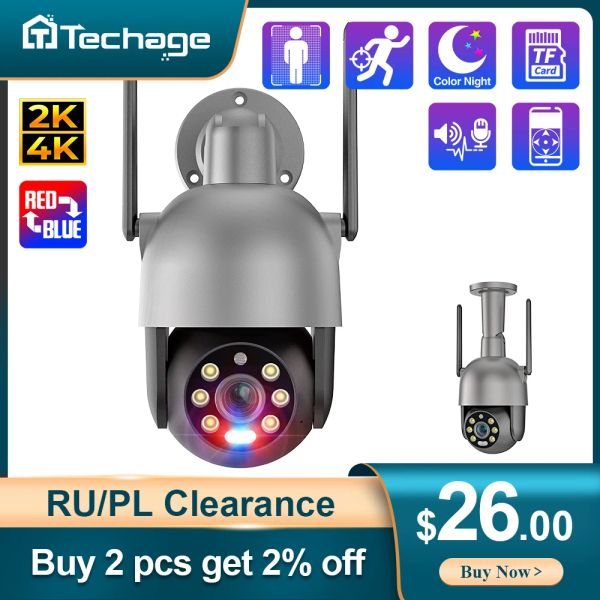 Cameras Techage 4MP PTZ WiFi IP -Kamera Twoway Audio Outdoor drahtlose CCTV -Überwachungskamera Smart AI Human Detection Color Night Vision