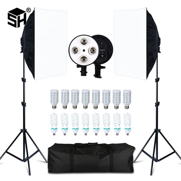 Monopods SH Photography Softbox 50x70 Kit de iluminação de caixa de luz 5500k Sistema de luz contínua com tripé de 2m para fotografar estúdio