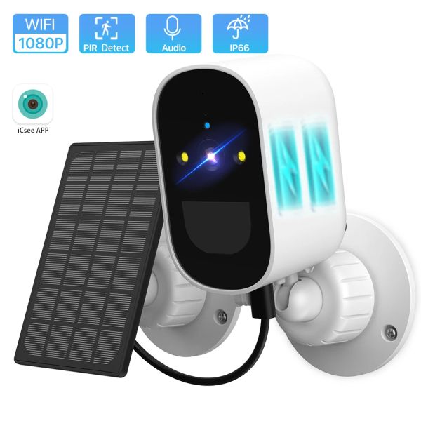 Telecamere Camera WiFi 1080p HD BATTERE CHE SOLAR SOLAR SOLAR OUTDOOR WIRELELS CAMERA DI SICUREZZA PIR PIR ANNIALE UMANO CCTV APP ICSEE ICSEE