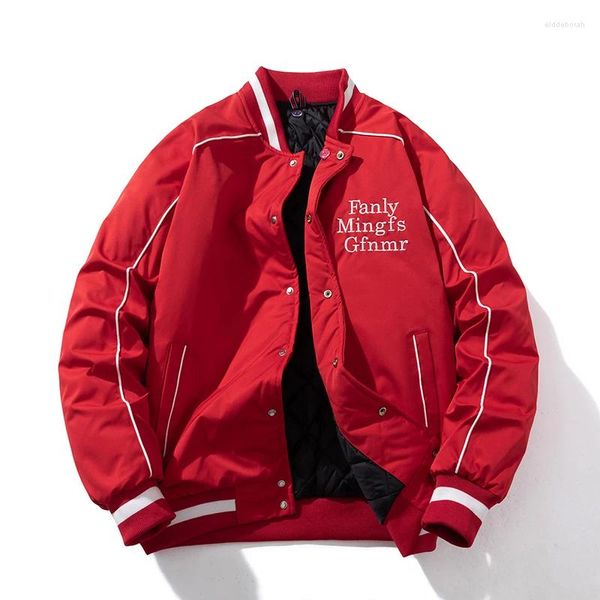 Giacche da uomo maschile giacca parka lettera autunno inverno varsity da donna cappotto da baseball vintage spesso abbottini caldi parco marrone con cappuccio rosso marrone rosso