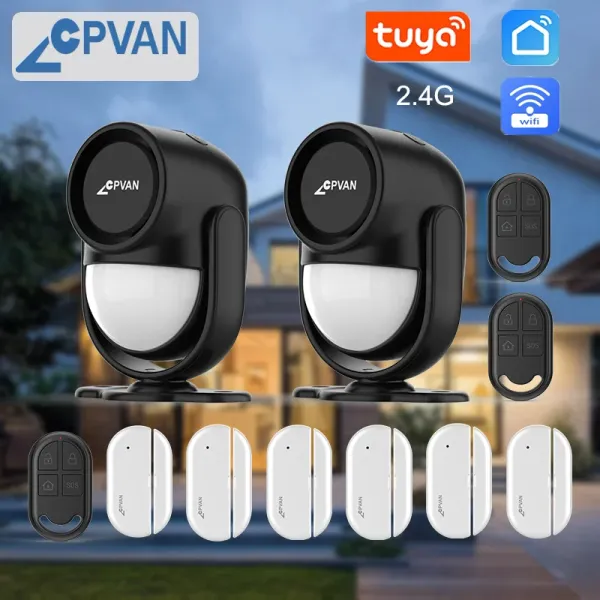 Kitler CPVAN TUYA WIFI CP2W Akıllı Alarm Sistemi 125dB Ev Hırsız Güvenlik Alarm Hareket Sensörü Dedektörü 433MHz Kapı/Pencere Sensörü