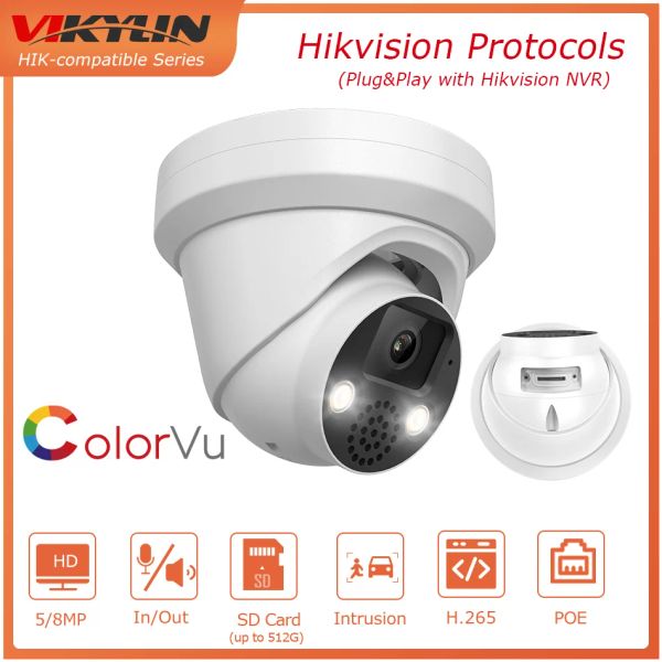 Kameras Hikvision kompatible 5MP 4K Colorvu IP -Kamera integriertes Mikrofon -Lautsprecher SD -Karten -Slot -Sicherheitsüberwachung Netzwerk Kamera App Remote Remote