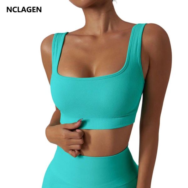 Bras nclagen Sport Bra High Suport Square Neck Gym Roupher Running Beautiful Back Fitness Crop Mulheres Pushup de tanques Vesto de treino