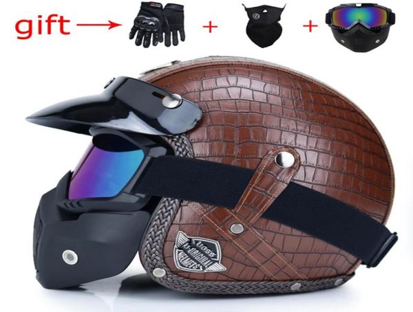 PU Leder Retro Open Face Motorradhelm Halbhelm34 Helm Capacete zum Senden von 2 Stück Geschenk Punkt Quality7054137