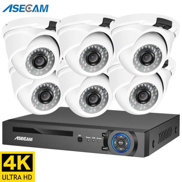 Sistema de câmera de segurança 4K de lente 8MP H.265 Poe nvr kit cctv Outdoor Metal White Dome Video Video Surveillance Conjunto de câmeras