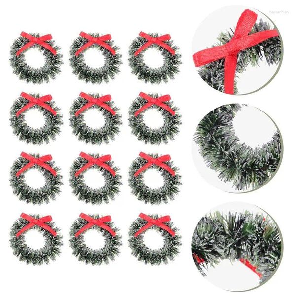 Flores decorativas 20 PCs Anéis de vela grinaldas de Natal Tree Artificial Bow Christmas Wrinalh Wreaths Diy Garland Decors