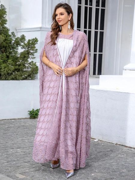 Lässige Kleider Eid Muslim Partykleid für Frauen 2 Stück Set Jalabiya Abaya Ramadan Long Abayas Frau Kimono Robe Cave Vestidos 2024