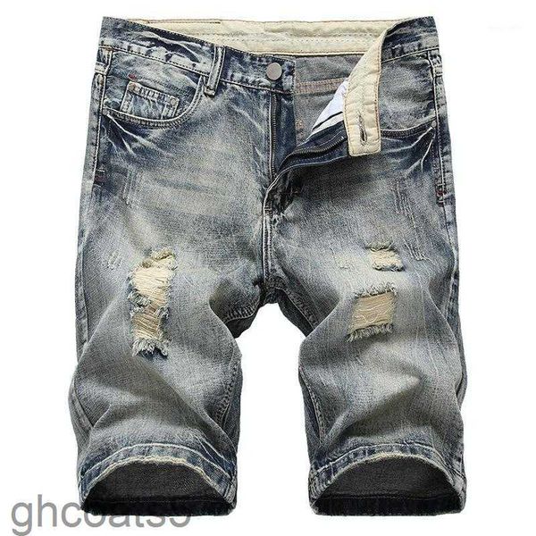 Straight Ripped Jeans Shorts Männer Sommer brandneue Herren Kurzjeans Casual Streetwear Elastic Biker Denim Shorts 29-421 VA40