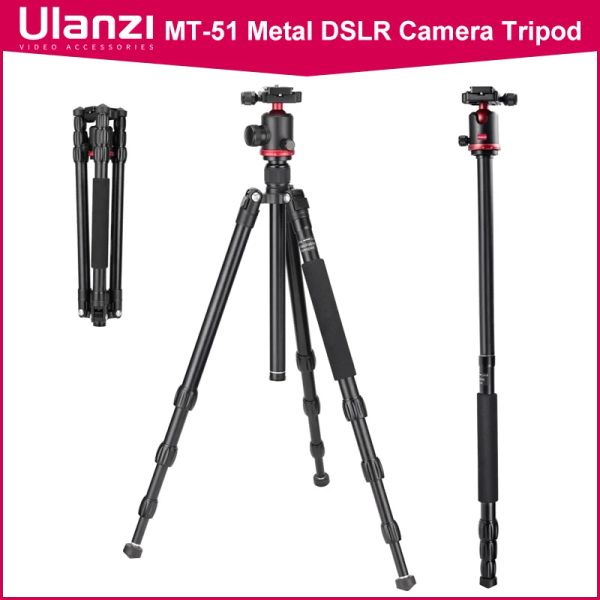 Monopodi Ulanzi MT51 Metal DSLR Tripode Tripode Multifunzionale Tripode da viaggio pieghevole portatile 10 kg Maxload con testa panoramica a 360 °