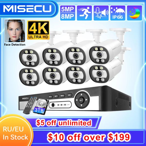Система Misecu 8ch 4K 5MP Security Security Security System Camera Face Detect 8MP CCTV Комплект.