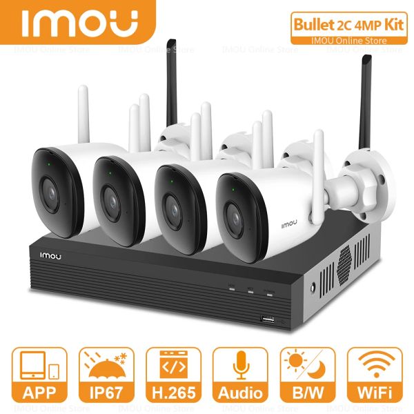 System Dahua 4MP Video Sicherheitssystem Wireless NVR Kit IP67 Weatherof Audio -Aufnahme Videoüberwachung WiFi Camera Bullet 2c Set