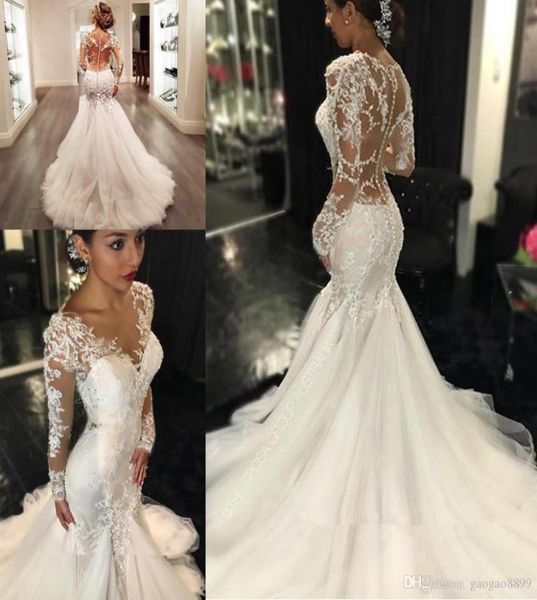 Vestidos de noiva de sereia de Berta Country 2019 Apliques de renda longa de longa renda trompete de trompete ver por meio de vestidos vintage de novia we1158013