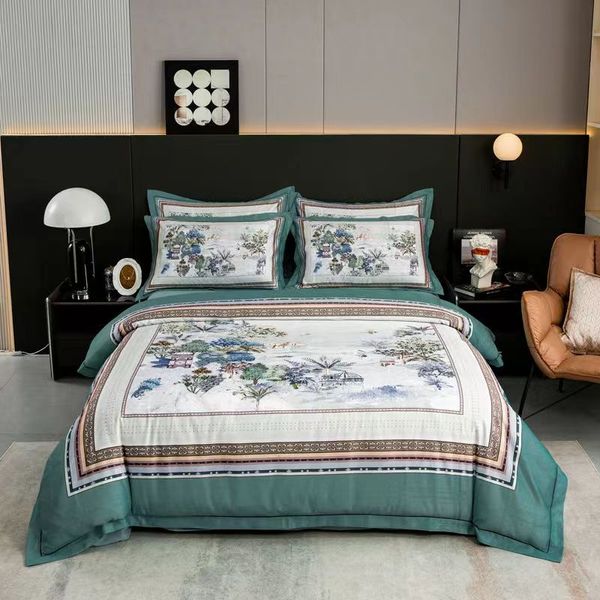 Bettwäsche Sets 100s Brocade Jacquard Großer Digitaldruck 4-teiliger Doppelbettblatt und Duvet-Set High-End-Hochzeitsbettwäsche