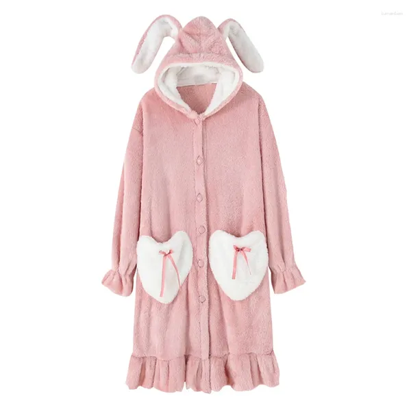 Abbigliamento da casa inverno denso caldo carino cartone animato pigiama da notte in flanella da donna da notte lunghe abitudini da sonno con cappuccio da sonno di abiti da notte kawaii