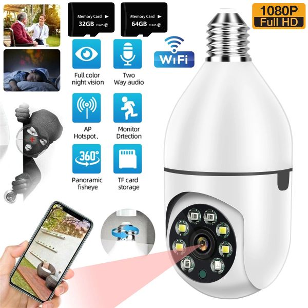 Câmeras de vigilância de câmeras E27 Soquete de lâmpada LED de lâmpada 360 ° 2.4g Proteção de segurança WiFi 1080p Spotlight Rastreamento humano automático