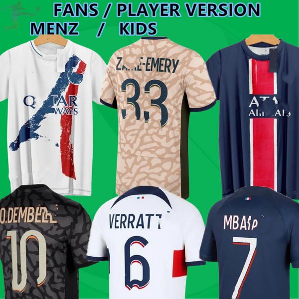 24 25 Maillot Mbappe Soccer Trikots Kids Kit 23/24 Spielerversion Training vor Spiel 2023 2024 Maglia Pariss Home Away Football Shirt Hakimi Fabian Vitinha o Dembele