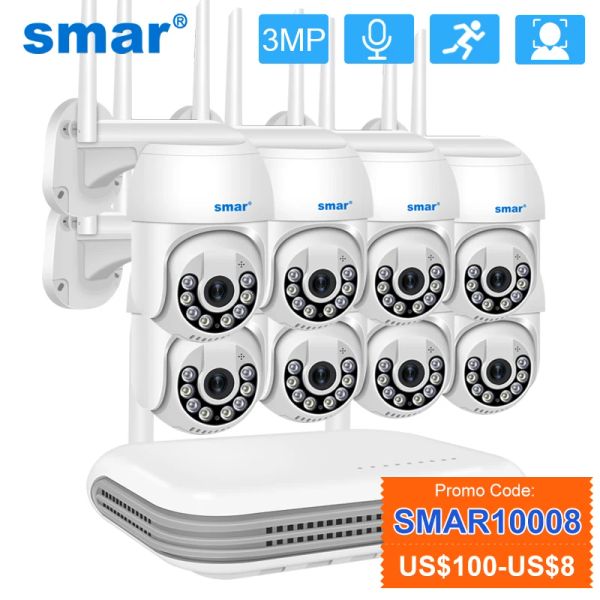 Sistema SMAR H.265 3MP HD CCTV wireless Sistema a due vie Audio impermeabile PTZ WiFi IP Security Camera 8CH NVR Kit di sorveglianza video ICSEE
