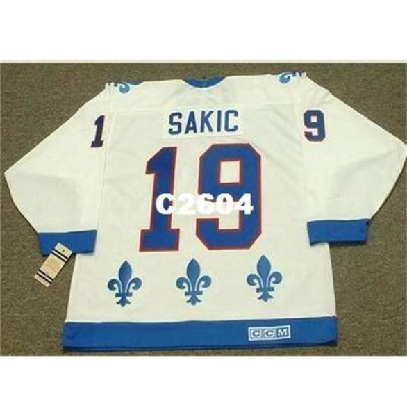 Homens 19 Joe Sakic Quebec Nordiques 1992 CCM Vintage Retro Away Hockey Hockey Jersey ou personalizado qualquer nome ou número Retro Jersey9361729