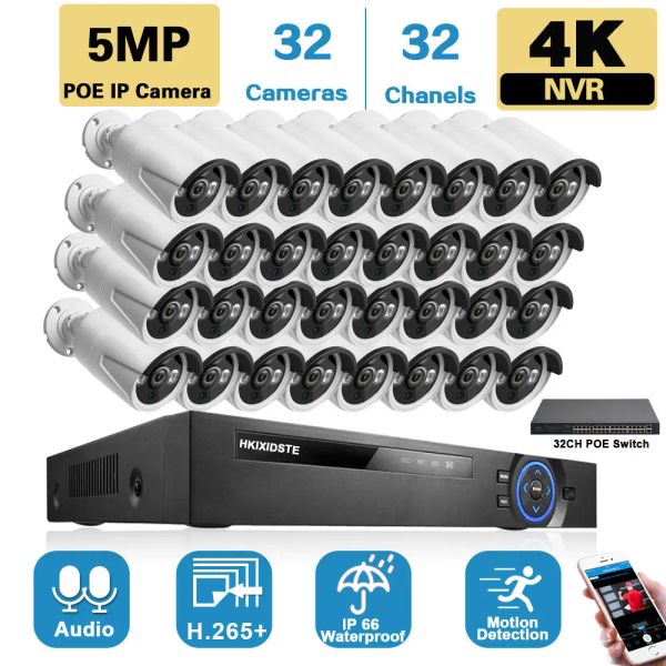 System 32 Channel 4K NVR Kit 5MP POE CCTV Camera System System 32CH XMEYE POE IP CAMER