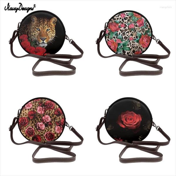 Bolsas de ombro Noisydesigns Padrão de leopardo Design de flores redondo bolsa 2024 Mensageiro de bolsa para mulheres de couro de alta qualidade 2024