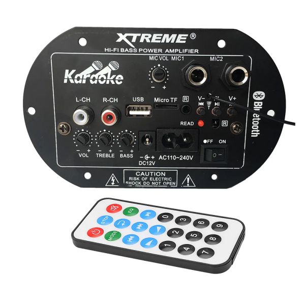 Verstärker Dual -Mikrofon -Eingänge Audio Bluetooth HiFi Amplifier Board Mono Subwoofer FM Sound Mixer DIY Karaoke -Mixer für 36 -Zoll -Basslautsprecher