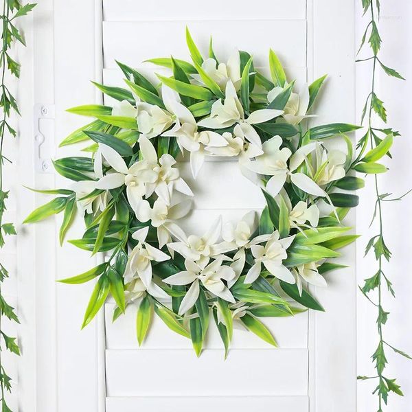 Fiori decorativi 1pc-35 cm Simulazione di clivia.Grande foglie di bambù Garland Interior Decorazione per la casa Porta dell'ingresso Benominata