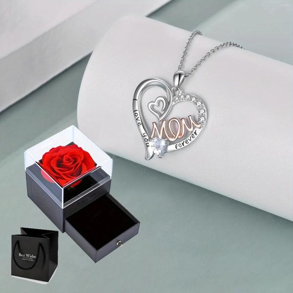 Colares pendentes eu te amo colar de mãe com caixa de presente de rosa de luxo para aniversário de Natal romântico 2024 Acessórios de jóias de moda