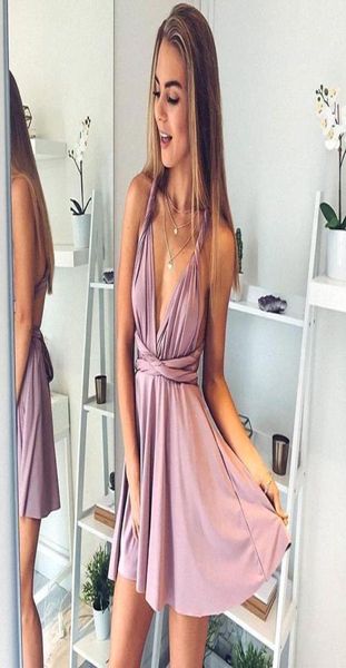 Core rosa único vestidos de regresso a casa 2018 Sexy Spaghetti tiras de uma linha vestidos de graduação na extensão do joelho Mini vestidos de coquetel BA66341161805