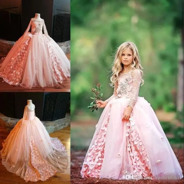 Kleider Neue Strand Blumenmädchen Kleider weiß Elfenbein Boho Erste Kommunionkleid für kleine Mädchen Vneck Langarm Aline billige Kinder Hochzeit Hochzeit