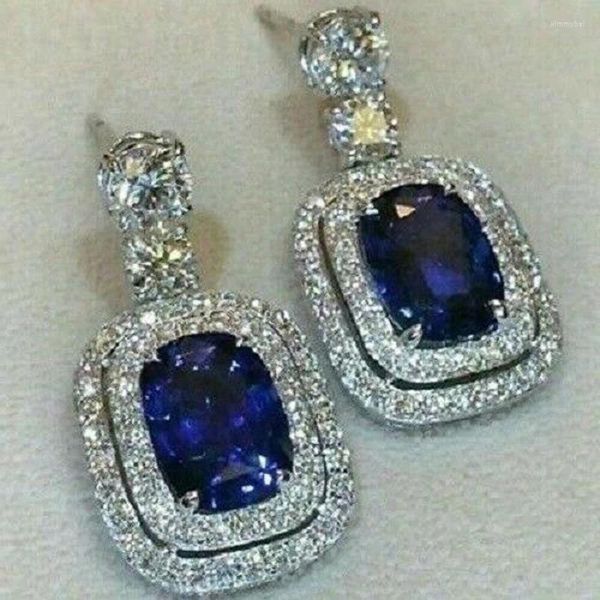 Dangle Ohrringe Huitan Trendy Blue CZ für Frauen Bling Ohrzubehör Temperament eleganter Hochzeit Schmuck Großhandel