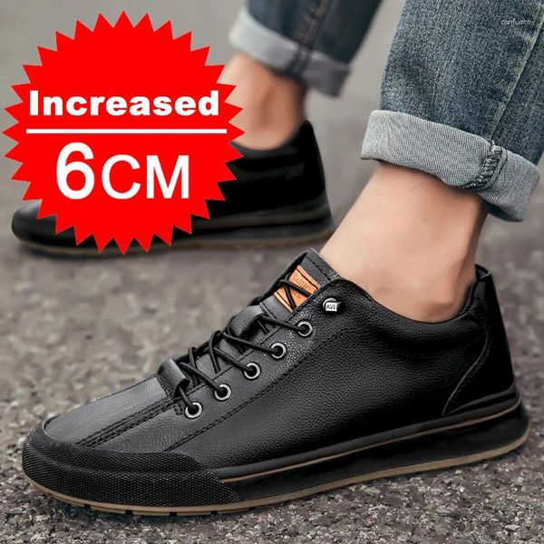 Scarpe casual Summer Uomini Sneaker in pelle autentica Piattaforma comoda Altezza di calzature maschili Aumenta l'insole 6 cm